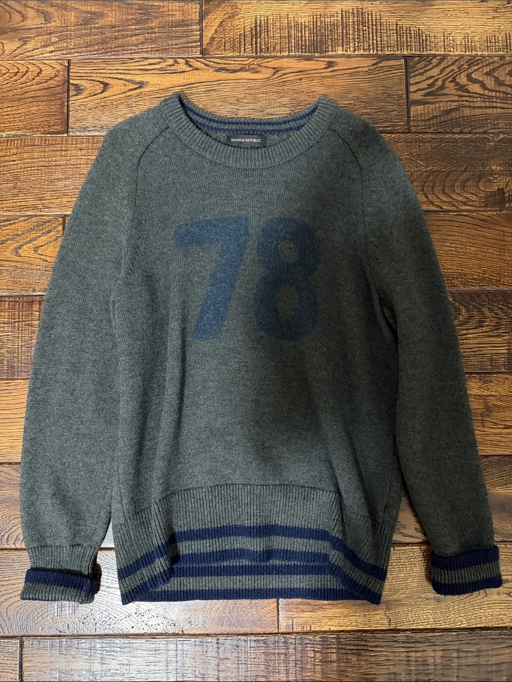 Banana Republic Gray Crewneck Sweater with Navy '78' Graphic